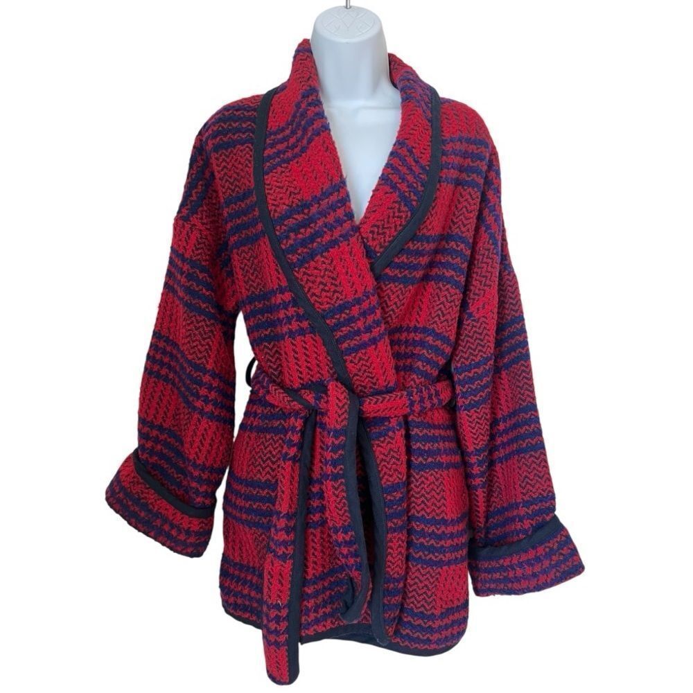Urban Outfitters Cozy Red Blue Chunky Grandpa Cabin Core Cardigan Sweater XS/S